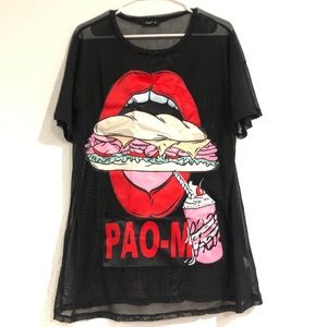 Black Mesh Graphic Oversized T-Shirt